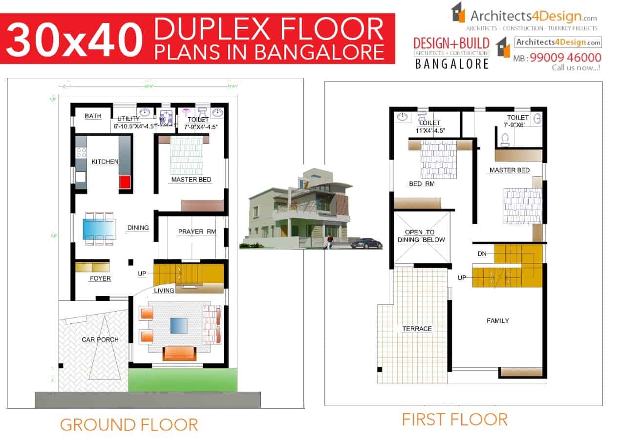 30x40 Duplex House Plans India