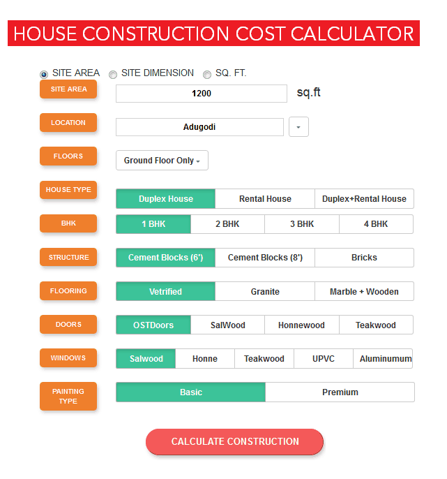 What Is The Construction Cost Of Construction For G 1 G 3 G 4 G 2 Floors On A 40x60 20x30 50x80 30x40 Plots Sites In Bangalore