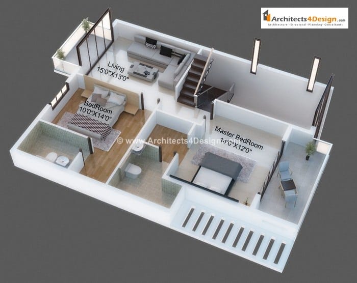 3d Floor Plans, 600 Sq Ft House Plans 2 Bedroom 3d