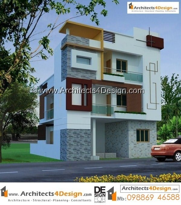 elevation for duplex  house  in modern  architecture