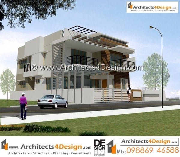 Sample design 40x60 house elevations for 3bhk duplex house design with two car parking based on contemporary residential elevation.