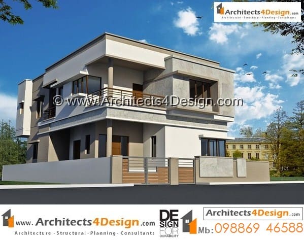 Sample of 40x60 house elevations having 4 bhk duplex house plans with 1 car parking.