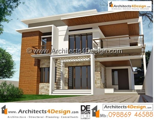 Design of 50 x 80 house elevations sample with good garden area on the front