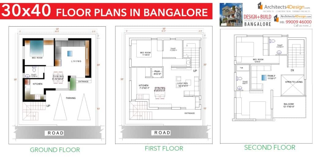 30x40 HOUSE PLANS in Bangalore for G+1 G+2 G+3 G+4 Floors 30x40 Duplex